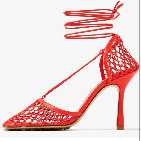 Lace-Up Fishnet Mid High Heel Sandals - Size 10 - Picture 3 of 4